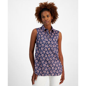 Nautica Jeans Size Small Blue & Pink Paisley Sleeveless Button Front Shirt NWT
